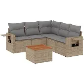 vidaXL 6-tlg. Garten-Sofagarnitur mit Kissen Beige Poly Rattan