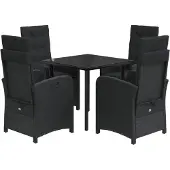vidaXL 5-tlg. Garten-Essgruppe mit Kissen Schwarz Poly Rattan