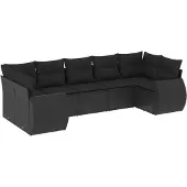 vidaXL 7-tlg. Garten-Sofagarnitur mit Kissen Schwarz Poly Rattan