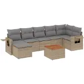vidaXL 8-tlg. Garten-Sofagarnitur mit Kissen Beige Poly Rattan