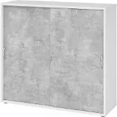 Hjh OFFICE PRO -Schiebetürenschrank 3 OH BM Weiß/Beton-V1753S/W/M/BM