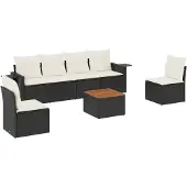 vidaXL 7-tlg. Garten-Sofagarnitur mit Kissen Schwarz Poly Rattan