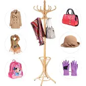 Coast Wardrobe Stand Kleiderständer Jackenständer mit Schirmständer 12 Kleiderhaken Natur