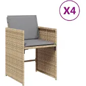 vidaXL Gartenstühle mit Kissen 4 Stk. Beigemischung Poly Rattan