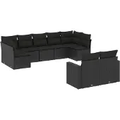 vidaXL 9-tlg. Garten-Sofagarnitur mit Kissen Schwarz Poly Rattan