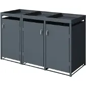 ML-Design Mülltonnenbox 3er mit Pflanzdach für 3 Mülltonnen, 240L 200x80x124cm Anthrazit, Stahl, wetterfest/abschließbar