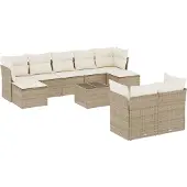vidaXL 10-tlg. Garten-Sofagarnitur mit Kissen Beige Poly Rattan