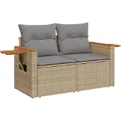 vidaXL 7-tlg. Garten-Sofagarnitur mit Kissen Beige Poly Rattan
