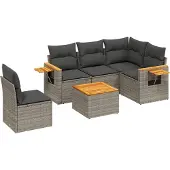 vidaXL 6-tlg. Garten-Sofagarnitur mit Kissen Grau Poly Rattan