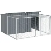 vidaXL Hundehütte mit Auslauf Anthrazit 197x194x110 cm Verzinkter Stahl