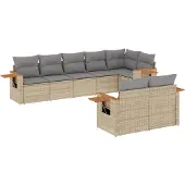 vidaXL 8-tlg. Garten-Sofagarnitur mit Kissen Beige Poly Rattan