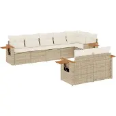 vidaXL 8-tlg. Garten-Sofagarnitur mit Kissen Beige Poly Rattan