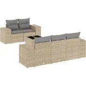 vidaXL 6-tlg. Garten-Sofagarnitur mit Kissen Beige Poly Rattan