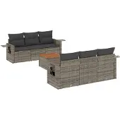 vidaXL 7-tlg. Garten-Sofagarnitur mit Kissen Grau Poly Rattan