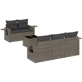 vidaXL 6-tlg. Garten-Sofagarnitur mit Kissen Grau Poly Rattan