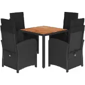 vidaXL 5-tlg. Garten-Essgruppe mit Kissen Schwarz Poly Rattan