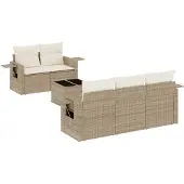vidaXL 6-tlg. Garten-Sofagarnitur mit Kissen Beige Poly Rattan