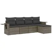 vidaXL 5-tlg. Garten-Sofagarnitur mit Kissen Grau Poly Rattan