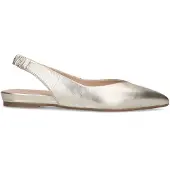 Manfield Silberfarbene Leder-Ballerinas mit Knöchelriemchen | Größe 38