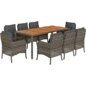 vidaXL 9-tlg. Garten-Essgruppe mit Kissen Grau Poly Rattan