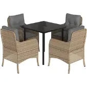 vidaXL 5-tlg. Garten-Essgruppe mit Kissen Beige Poly Rattan