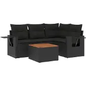 vidaXL 5-tlg. Garten-Sofagarnitur mit Kissen Schwarz Poly Rattan