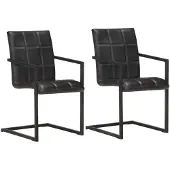 vidaXL Freischwinger 2 Stk. Schwarz Echtleder