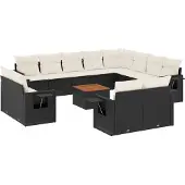 vidaXL 13-tlg. Garten-Sofagarnitur mit Kissen Schwarz Poly Rattan