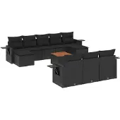 vidaXL 11-tlg. Garten-Sofagarnitur mit Kissen Schwarz Poly Rattan