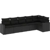 vidaXL 6-tlg. Garten-Sofagarnitur mit Kissen Schwarz Poly Rattan