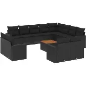 vidaXL 13-tlg. Garten-Sofagarnitur mit Kissen Schwarz Poly Rattan