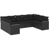 vidaXL 9-tlg. Garten-Sofagarnitur mit Kissen Schwarz Poly Rattan