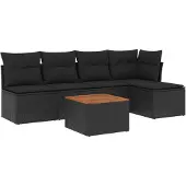 vidaXL 6-tlg. Garten-Sofagarnitur mit Kissen Schwarz Poly Rattan