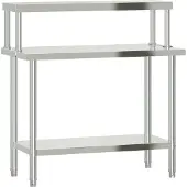 DKD Home Decor Küchen-Arbeitstisch mit Aufsatzboard 110x55x120 cm Edelstahl