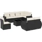 vidaXL 9-tlg. Garten-Sofagarnitur mit Kissen Schwarz Poly Rattan