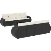 vidaXL 9-tlg. Garten-Sofagarnitur mit Kissen Schwarz Poly Rattan