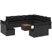 vidaXL 13-tlg. Garten-Sofagarnitur mit Kissen Schwarz Poly Rattan