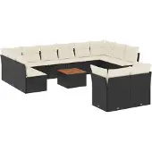 vidaXL 13-tlg. Garten-Sofagarnitur mit Kissen Schwarz Poly Rattan