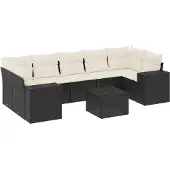 vidaXL 8-tlg. Garten-Sofagarnitur mit Kissen Schwarz Poly Rattan