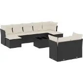 vidaXL 10-tlg. Garten-Sofagarnitur mit Kissen Schwarz Poly Rattan