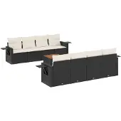 vidaXL 9-tlg. Garten-Sofagarnitur mit Kissen Schwarz Poly Rattan