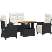 vidaXL 4-tlg. Garten-Essgruppe mit Kissen Schwarz Poly Rattan