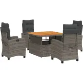 vidaXL 5-tlg. Garten-Essgruppe mit Kissen Grau Poly Rattan