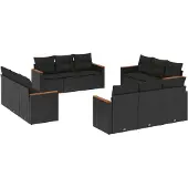 vidaXL 12-tlg. Garten-Sofagarnitur mit Kissen Schwarz Poly Rattan