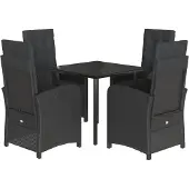 vidaXL 5-tlg. Garten-Essgruppe mit Kissen Schwarz Poly Rattan
