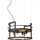 QAZQA Industrielle Hängelampe schwarz mit rundem 4-Licht-Rack - Cage Rack