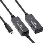 InLine USB 3.2 Gen.1 Aktiv-Verlängerung, USB-C Stecker an USB-C Buchse, 10m, 10 m, USB C, USB C, USB 3.2 Gen 1 (3.1 Gen 1), 5 Gbit/s, Schwarz