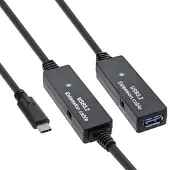 InLine USB 3.2 Gen.1 Aktiv-Verlängerung, USB-C Stecker an USB-A Buchse, 10m, 10 m, USB C, USB A, USB 3.2 Gen 1 (3.1 Gen 1), 5 Gbit/s, Schwarz