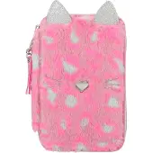 TOPModel Federtasche WILD Leo 3-Fach, gefüllt mit 18 Bunt- und Filzstiften, 2 Bleistiften,, Anspitzer, Radierer, Lineal, Schere, Klebestift,, Klett-Tasche, Material: 100% Polyester
