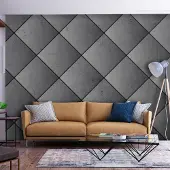 Artgeist Fototapete – Graue Symmetrie – geometrisches Muster in Betonoptik mit hellen Fugen